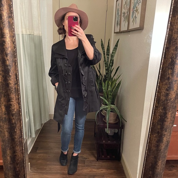 KENAR Dark Brown Coat with 3/4 Bell Sleeves, Small - Picture 1 of 7